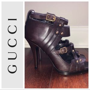 GUCCI Cocoa 206772 Gladiator Heels / Pumps 6.5